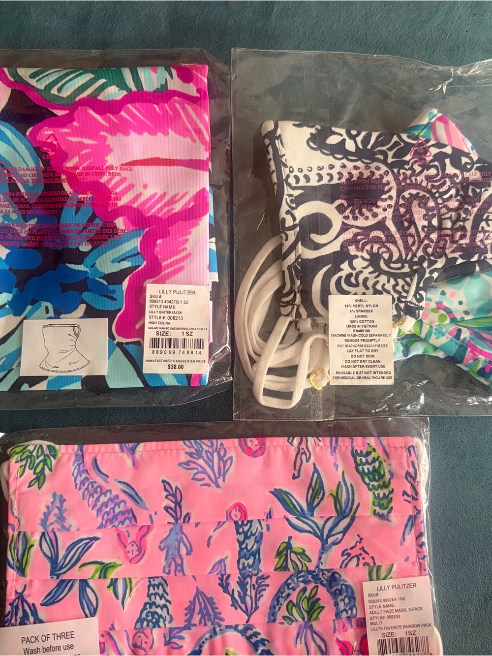 Lilly Pulitzer Pink & Multicolor Printed Face Mask Set